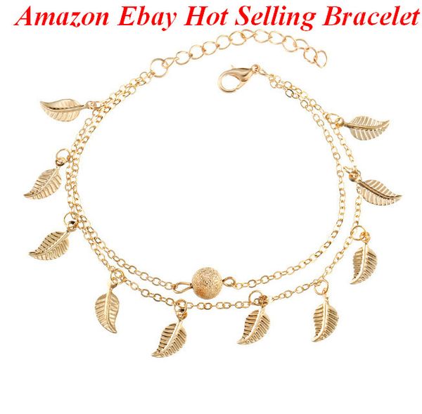 

small leaf bracelet double-layer compound foot chain tassel golden silver for party and gift jewelry acc720, Black