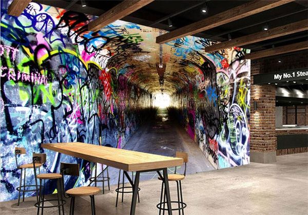

custom 3d wall mural wallpaper modern vintage tunnel access graffiti wall paper cafe bar ktv restaurant personality decor murals