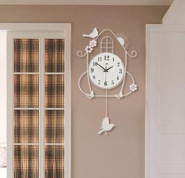 

fashion wrought iron metal bird electronic wall clock home design decor for living room