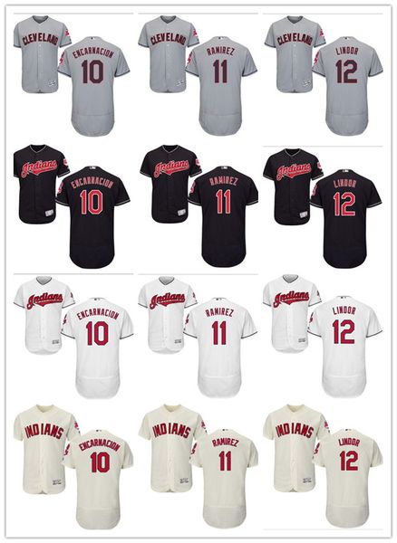 

custom men women youth majestic indians jersey #11 jose ramirez 10 edwin encarnacion 12 francisco lindor red grey white baseball jerseys, Blue;black