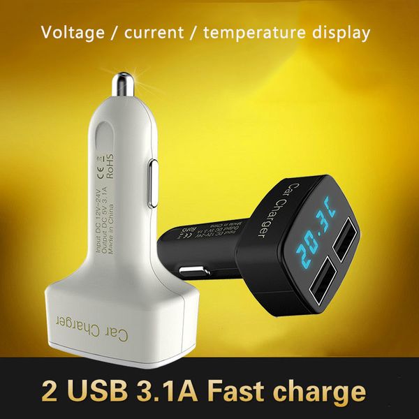 

new 4 in 1 car charger dual usb dc 5v 3.1a universal led display adapter with voltage/temperature/current meter tester digital