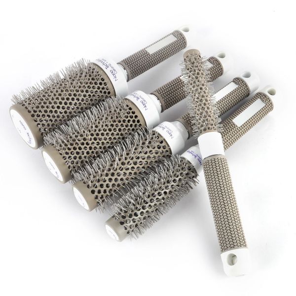 

5pcs different sizes gray hairdressing brush tool comb round barrel curling rubber brush comb professional barber salon supplies, Silver
