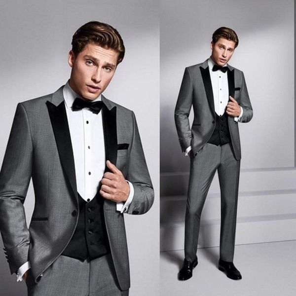 Yeni Tasarım Bir Düğme Gri damat uxedos Tepe Yaka rosmen Best Man Suit Erkek Düğün Takımları Damat (Ceket + Pantolon + Yelek + Kravat) NO: 20