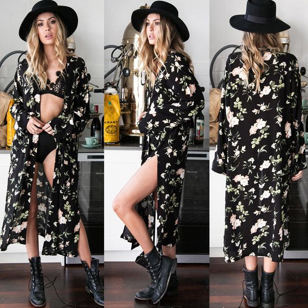 

outerwear & coats jackets summer chiffon beach loose shawl kimono cardigan cover up coats and jackets women 2018jul26, Black;brown