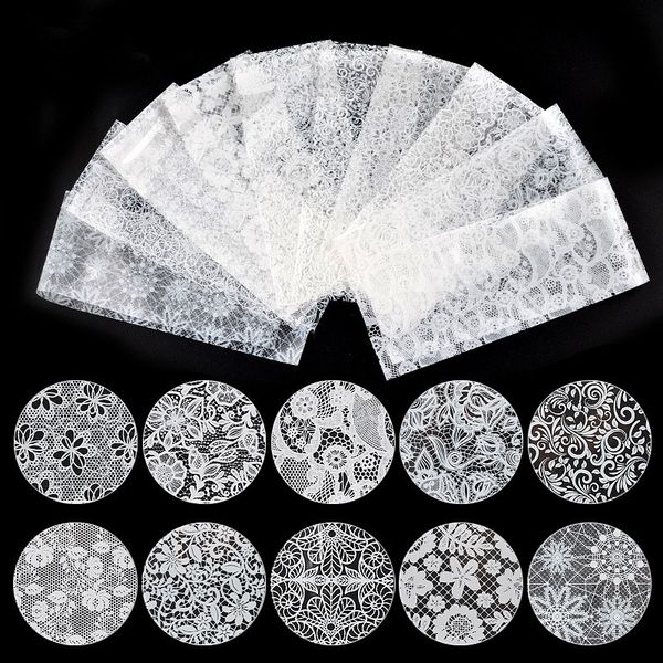 

the white lace pattern holographic nail sticker transfer sticker manicure nail art decoration, Black