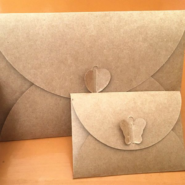 

50 pcs/lot 10.5*7cm restore ancient ways european love buckle envelope diy love butterfly trumpet kraft small gift envelopes