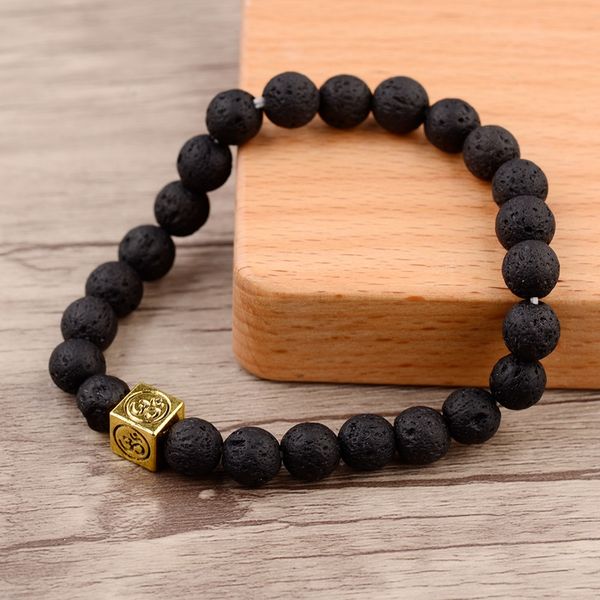 

amader 2018 natural black lava stone bracelets women gold&silver square alloy carve beads bracelet men jewelry pulseras ab339