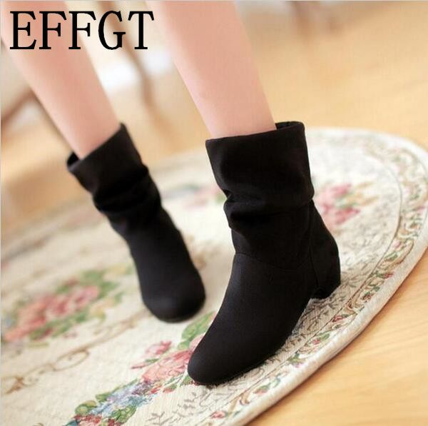 

effgt 2017 autumn winter women boots scrub women's boots shoes fashion ankle comfortable women shoes ing, Black