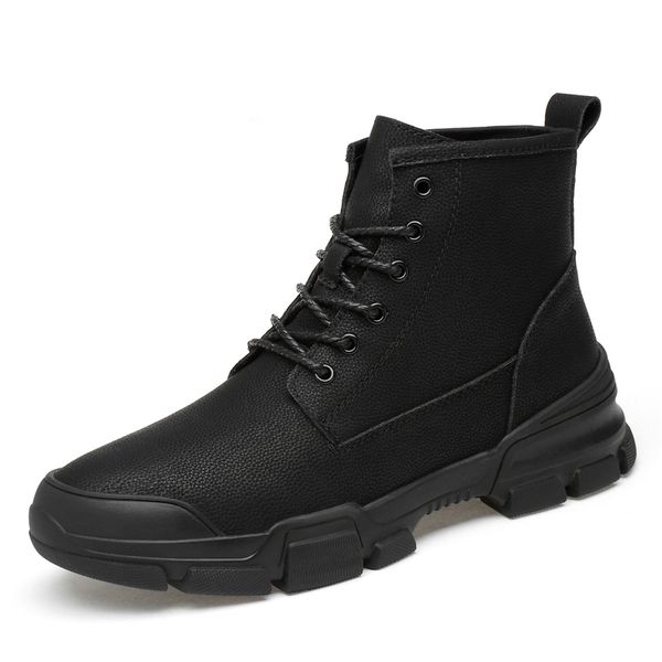 

black fashion winter men's martin boots plus keep warm with plush split leather men short boots