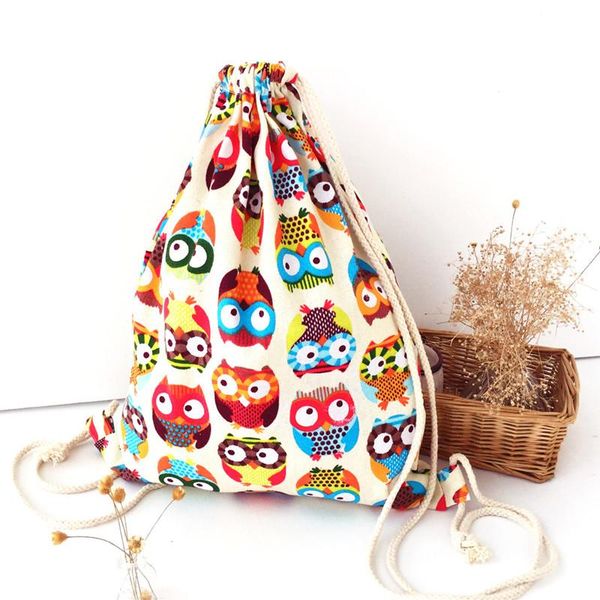 

женщины холст шнурок рюкзак сова печатных красочные подросток девушка рюкзак детская школа аниме сумки рюкзаки bolsos де playa