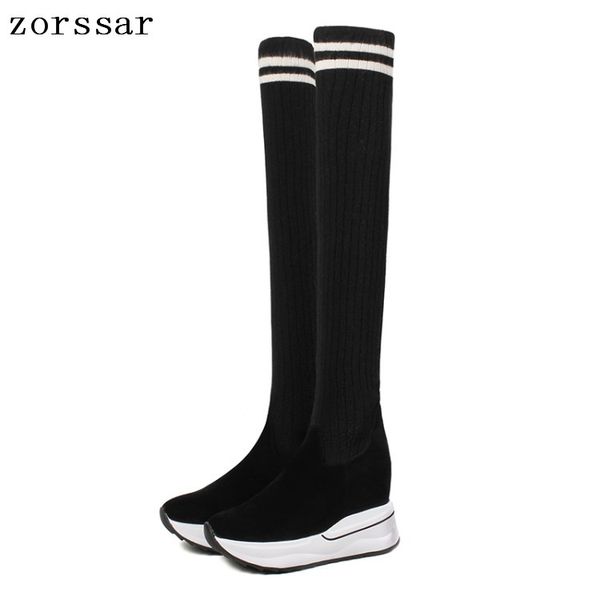 

zorssar} fashion kid suede woman high boots women over the knee boots high heels womens stretch winter shoes quality, Black