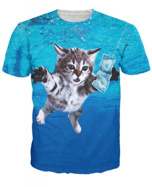 

3d fashion cat cobain nirvana t-shirt animal cat t shirts short sleeve tee summer tees for women and men, White;black