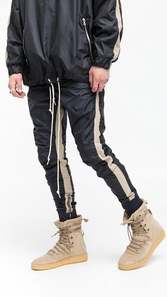 

mens sports jogger fog pants slim fit hiphop side zipper pencil pants stripes elastic waist trousers justin biber, Black