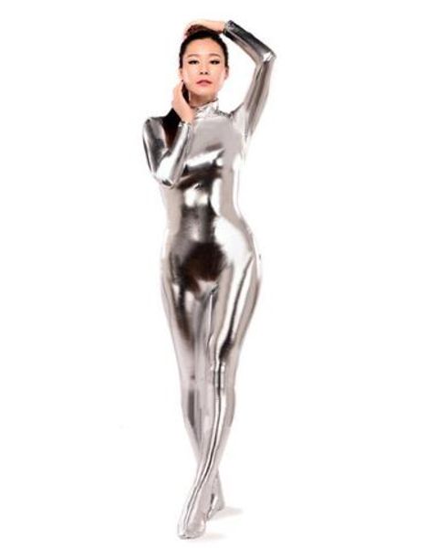 

betterparty silver shiny metallic zentai catsuit sell tight second skin suit, Black