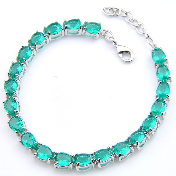 

6pcs/lot luckyshine trendy water drop green quartz gemstone chain bracelet holiday gift jewerly 925 sterling silver plated for women bracele, Golden;silver