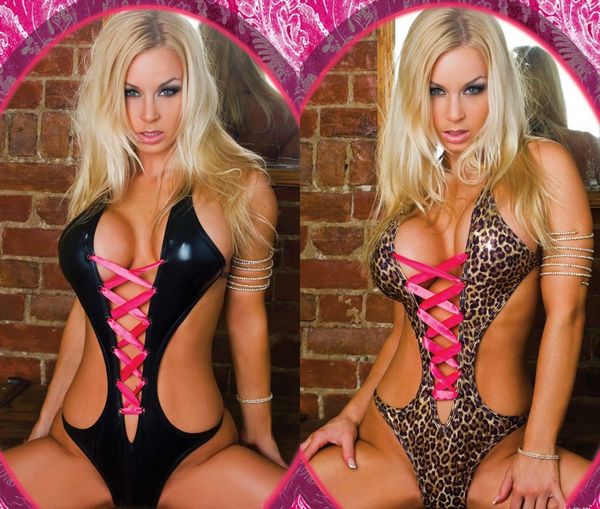 

underwear foreign trade big code leopard tattoo three point leather siamese bikini pajamas wholesale, Black