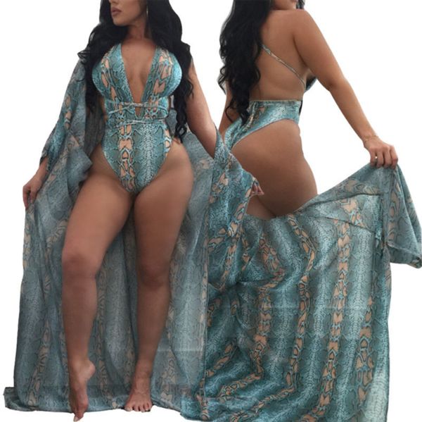 

two pieces bikini snake skin print young girl bikini cover up woman beach dress sling swimsuit with long sleeve beach coverup kaftan, White;black