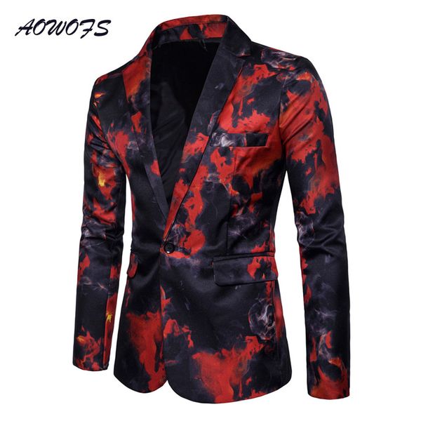 

aowofs vintage blazers men suit jackets slim fit stage costume blazer for singer casual flame print single buon design outfit, White;black