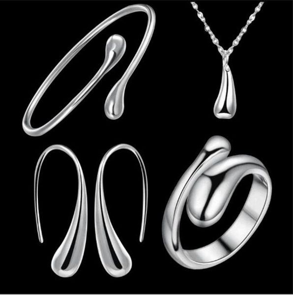 

925 silver water drop ring bracelet necklace earrings charismatic water drop pendant jewellery set fit girl and woman, Black