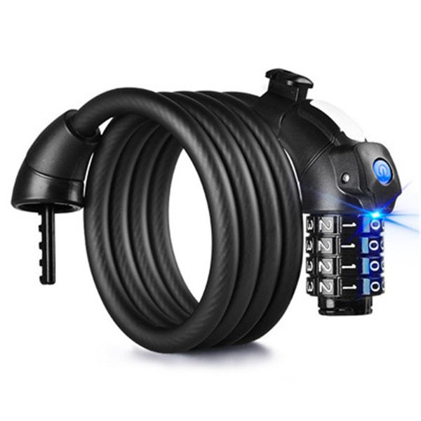 

1.5m universal bike lock 4 digit password frosted cable code combination bicycle anti-theft electric cable lock with led light