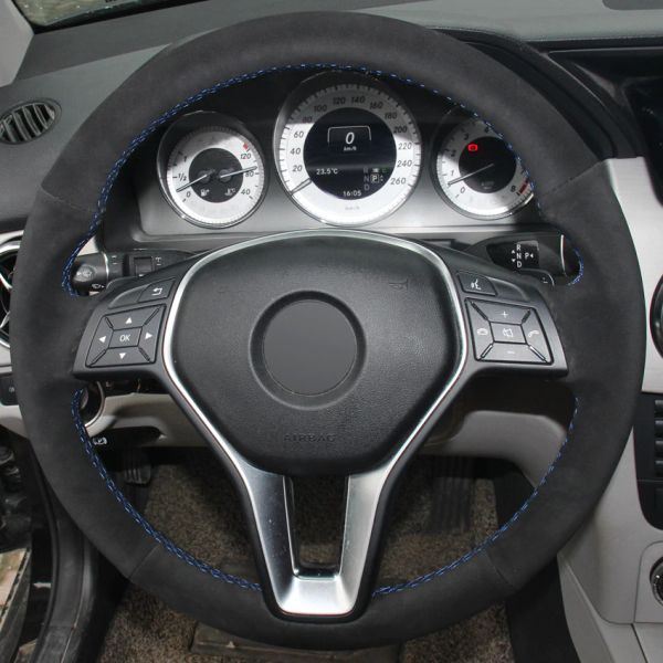 

black suede hand-stitched car steering wheel cover for mercedes benz b180 2012