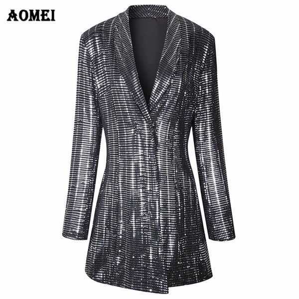 

sequins gilding shining blazer coat new fashion suit women workwear office lady blaser clothing fall winter jackets long outwear, White;black