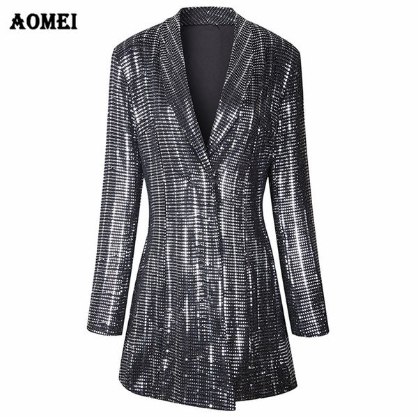 Pailletten Vergoldung Glänzende Blazer Mantel Neue Mode Anzug Frauen Arbeitskleidung Büro Dame Blaser Kleidung Herbst Winter Jacken Lange Outwear