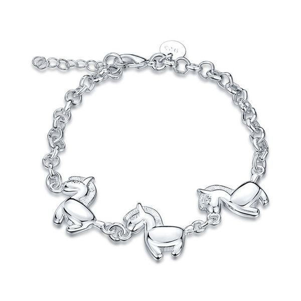 

wedding gift three horse bracelet sterling silver plated bracelet spb519;high quatity fashion men and women 925 silver charm bracelets, Golden;silver