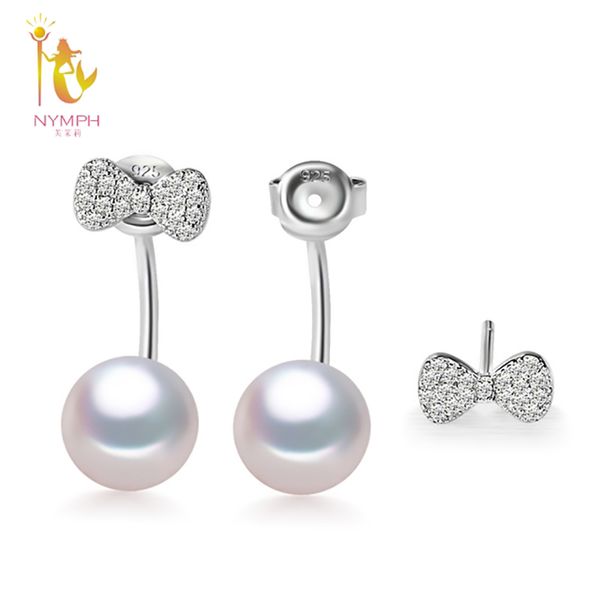 

nymph elegant sweet pearl stud earrings 925 silver fine jewelry bow-knot teenage style for girl gift party daily s50, Golden;silver