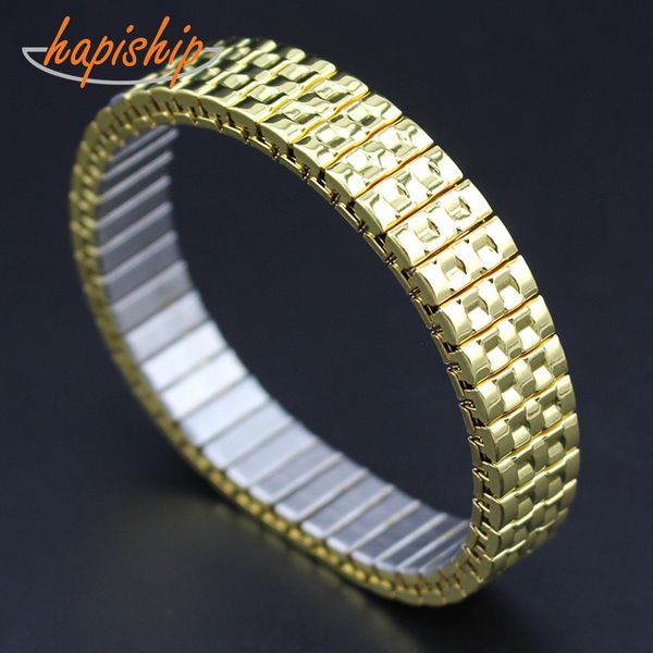 

hapiship 2018 9mm with 16cm women men's classic elastic stainless steel gold bracelet pulseras bangle my015, Golden;silver