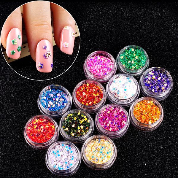 

1 box mix color 3d ultrathin round/star shape sequins sticker nail glitter flakes diy tips dazzling nail art decorations, Black