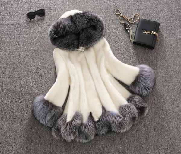 

new autumn winter europe fashion womens faux fur coat lady's hooded warm outwear jacket coat white black c3886