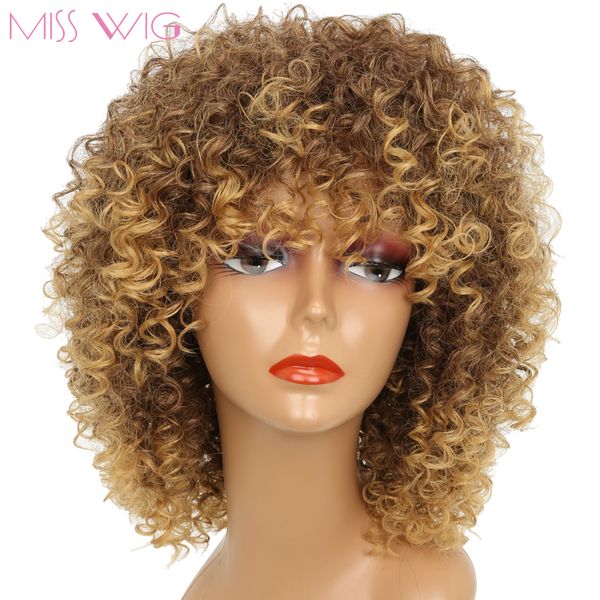 

miss wig 16inches long afro kinky curly wigs for black women blonde mixed brown synthetic wigs african hairstyle