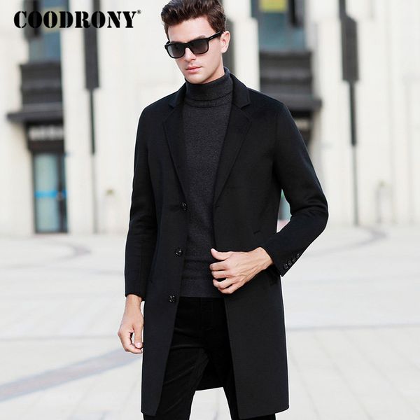 

coodrony wool coat men clothes 2018 autumn winter new arrival mens coats fashion casual long overcoat men thick warm jacket 8832, Black