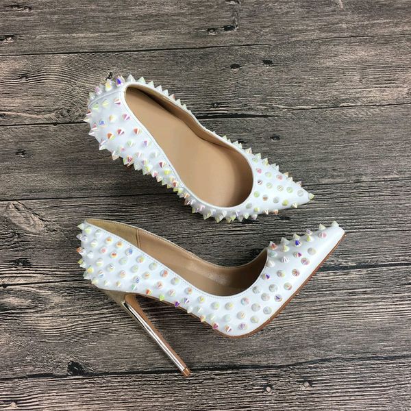 

women lady woman 2019 white magic color spikes leather poined toes wedding heels stiletto high heels shoes pumps 12cm 120mm, Black