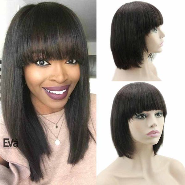 

pre plucked short human hair wigs for black women straight lace front bob wigs with bangs brazilian virgin lace front wigs, Black;brown