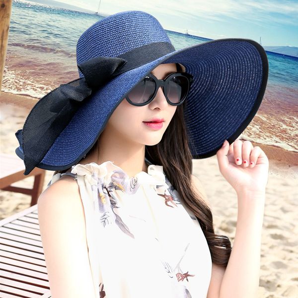 

large brim sun hat summer paper straw hats women ladies uv protect floppy beach cap party drress hats b-7834, Blue;gray