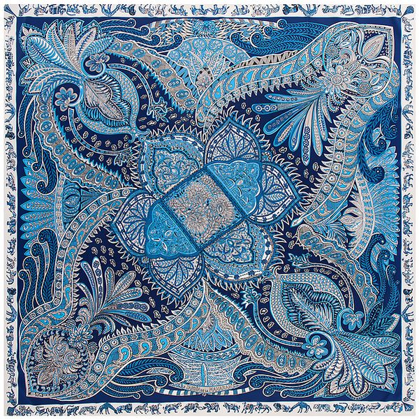 

130cm*130cm 2018 new arrival brand 100% twill silk scarf multicolor cashew animal big square scarf woman neck shawl wraps, Blue;gray