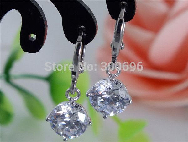

wholesale- h:hyde 2pcs=1 pair silver color 100% shiny white big cubic zirconia elegant woman hoop earrings for gift boucle d'oreille, Golden;silver