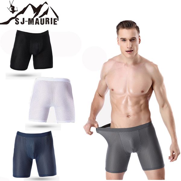 

sj-maurie men's sports running shorts underwear ice silk breathable boxer briefs running wear shorts 4 colors, Black;blue