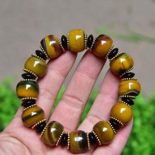 

madagascar natural decorative pattern silk agate energy healing bracelet15*10mm, Golden;silver