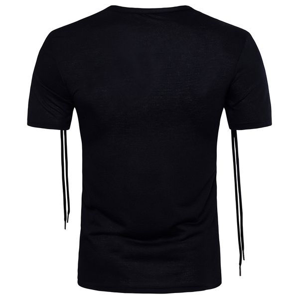 

Men Slim Fit Tops Summer Black hiphop Style Bandage Design Solid Tees Short Sleeved Tshirts Wholesale