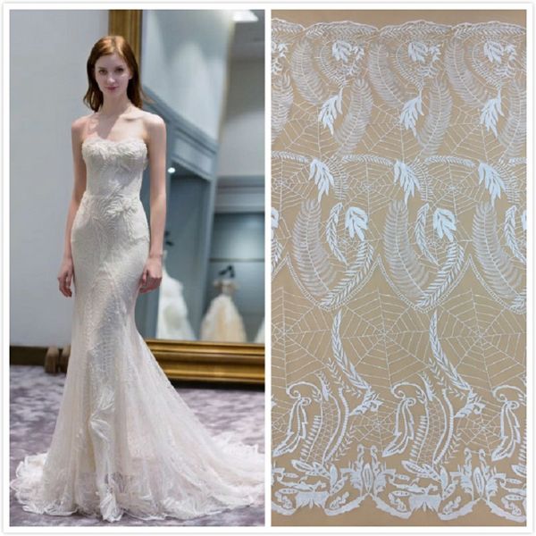 

african french lace fabric 2018 nigerian lace fabrics for wedding 2019 with floral white embroidered lace fabric by 5 yards, White;gold