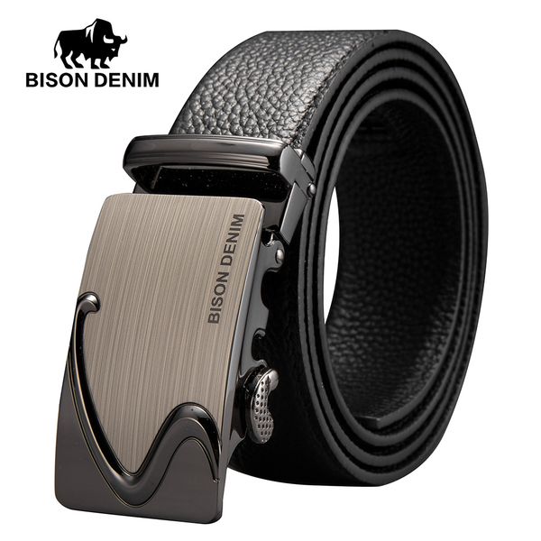 

bison denim casual leather men belt 3.5cm width belt for men automatic buckle cowskin male belts strap n71353-2, Black;brown