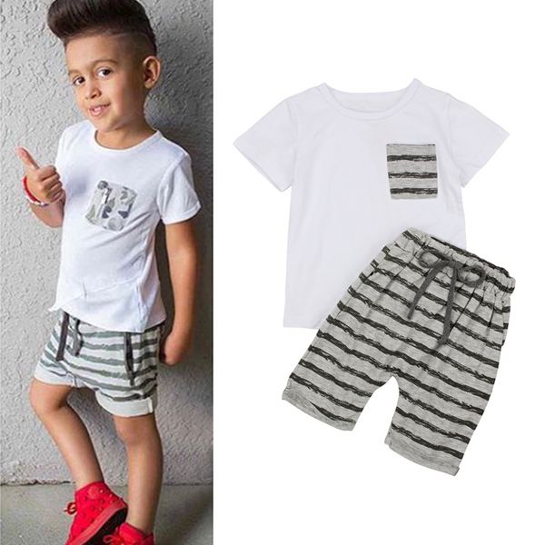 

2018 summer fashion boys set white short sleeve t shirts +striped short pants children 2 pcs sets baby cotton casual outfits
