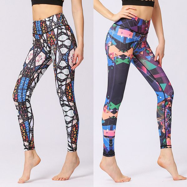 

yoga pant women floral printed high waist push up slim leggings sport tight fitness pants running trousers gym workout sportwear, White;red