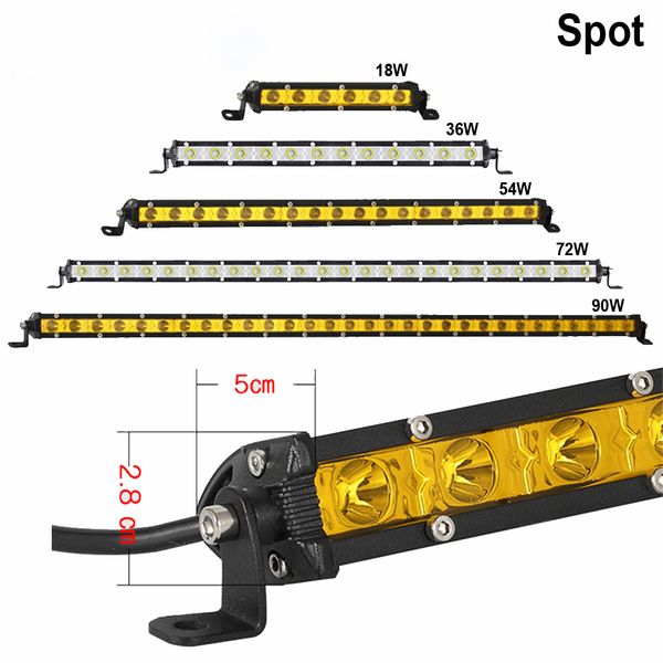 

super slim 18w 36w 54w 72w 90w single row led light bar for offroad truck 4x4 car net spot driving lights white yellow