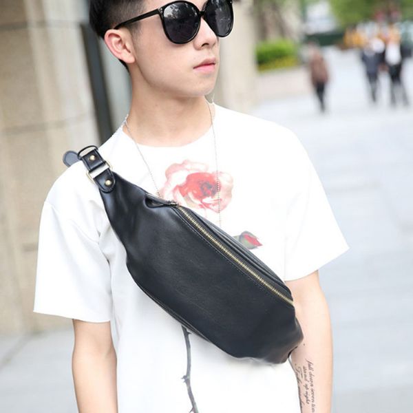 

fashion male pu leather cross body waist bag messenger shoulder bags sling chest bag youth fanny pack waist wallet