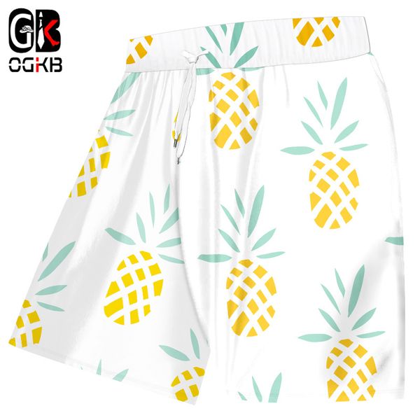 

ogkb men beach shorts yellow pineapple compression male short trousers 3d print loose elastic summer boardshorts brand 5xl, White;black