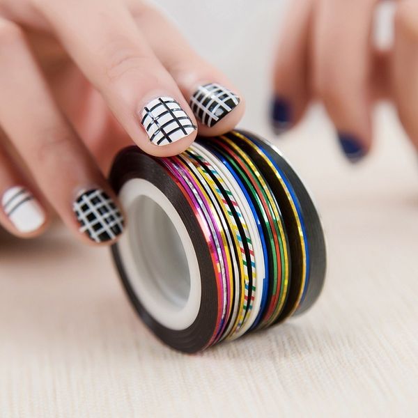 

1rolls nail art glitter gold silver colorful stripping tape laser wave line tools 1mm6mm nail sticker diy beauty accessories, Black